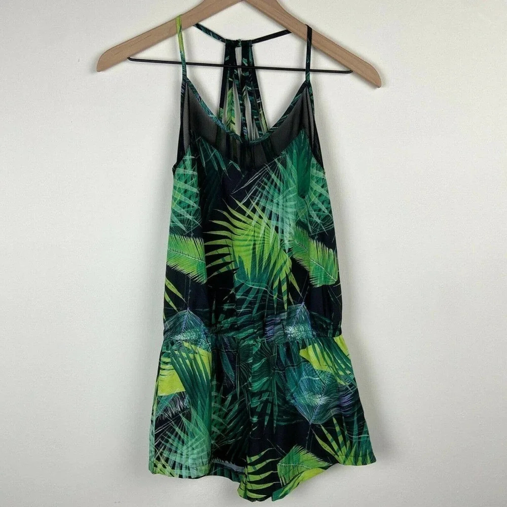Fabletics Romper Womens XS Dash Rainforest Print Tropical Mesh Strappy Ladies
